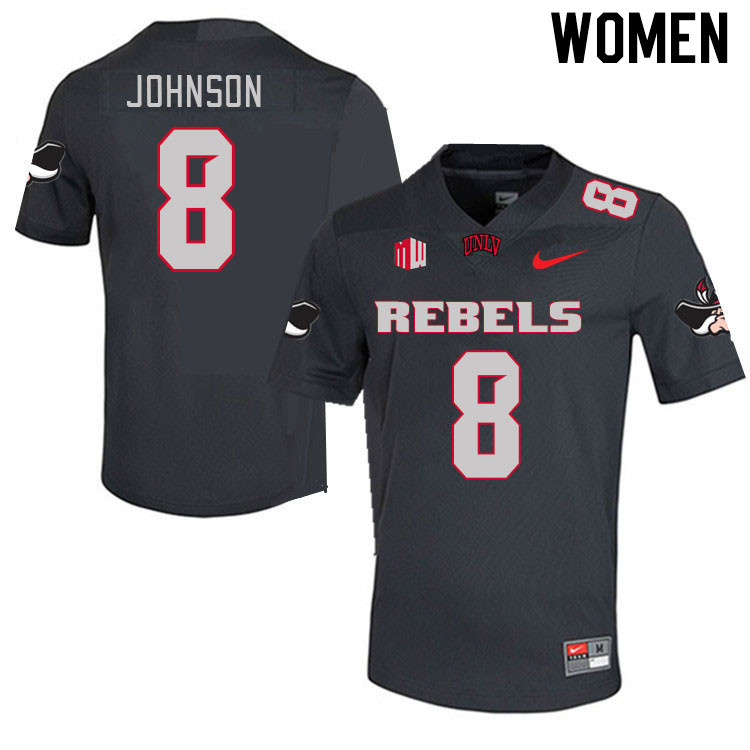 Women #8 Darius Johnson UNLV Rebels 2023 College Football Jerseys Stitched-Charcoal - Click Image to Close